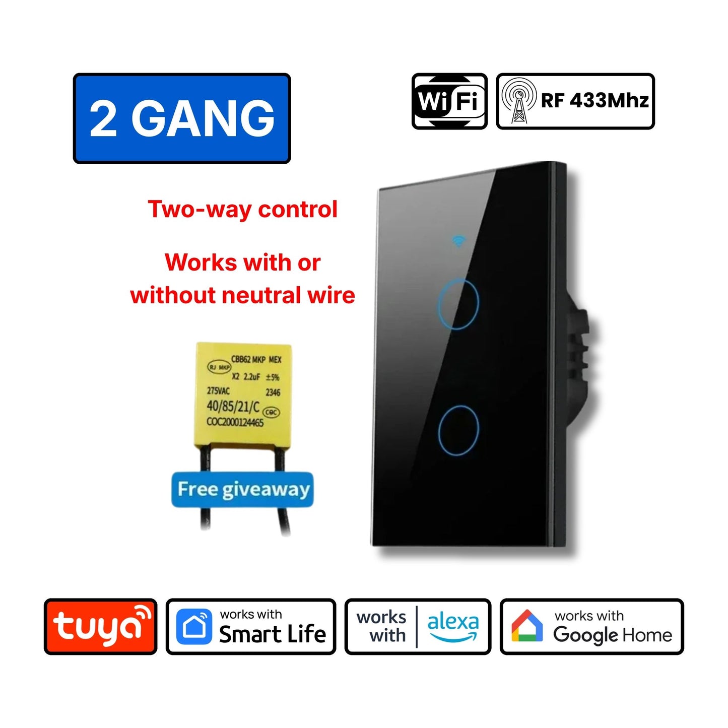 Smart Light Switch (1/2/3/4 Gang) – Control Lights Anytime, Anywhere