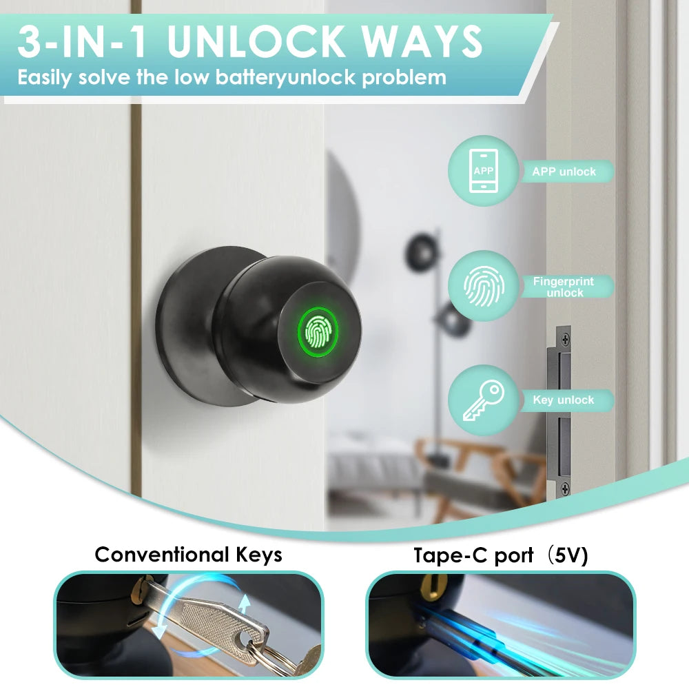 Smart Fingerprint Door Knob - Unlock Without Your Keys