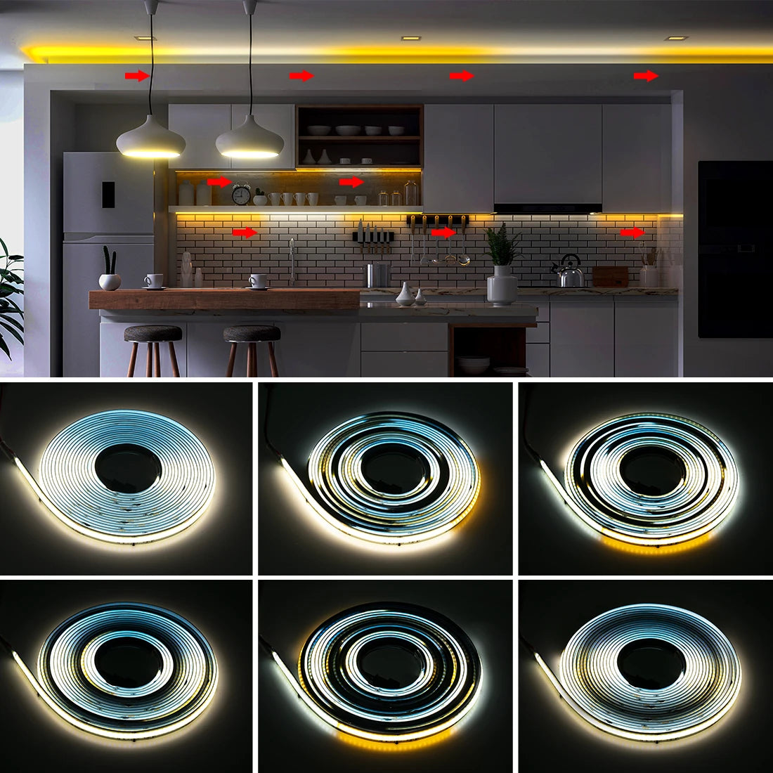 24V FCOB IC CCT LED Strip Light with Chasing and Dynamic Warm-to-Cool White Effects