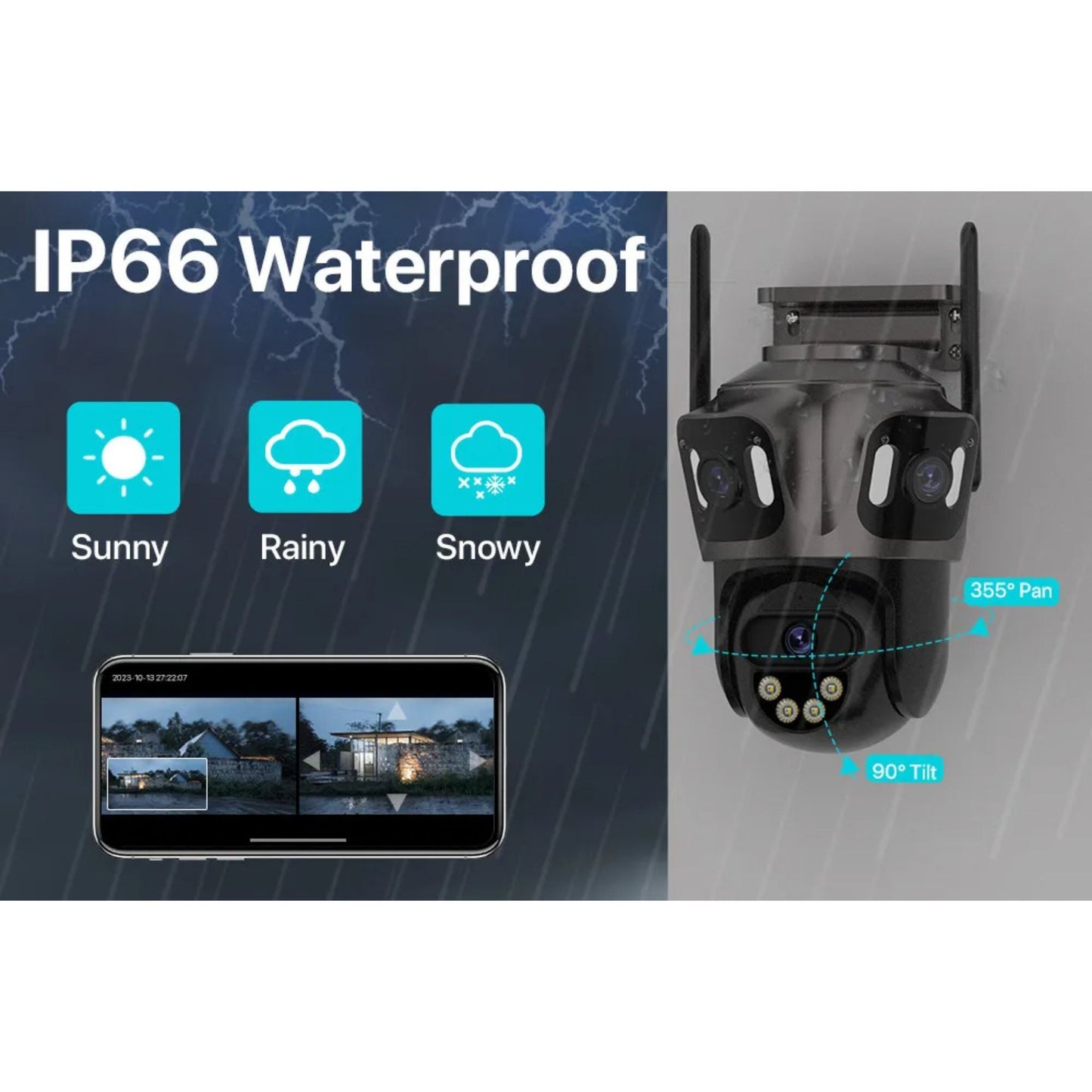 12MP HD Outdoor PTZ Wi-Fi Security Camera, Triple Lens, Auto Tracking, Night Vision, iCSee App