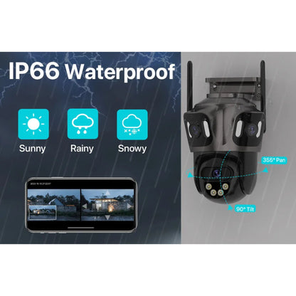 12MP HD Outdoor PTZ Wi-Fi Security Camera, Triple Lens, Auto Tracking, Night Vision, iCSee App