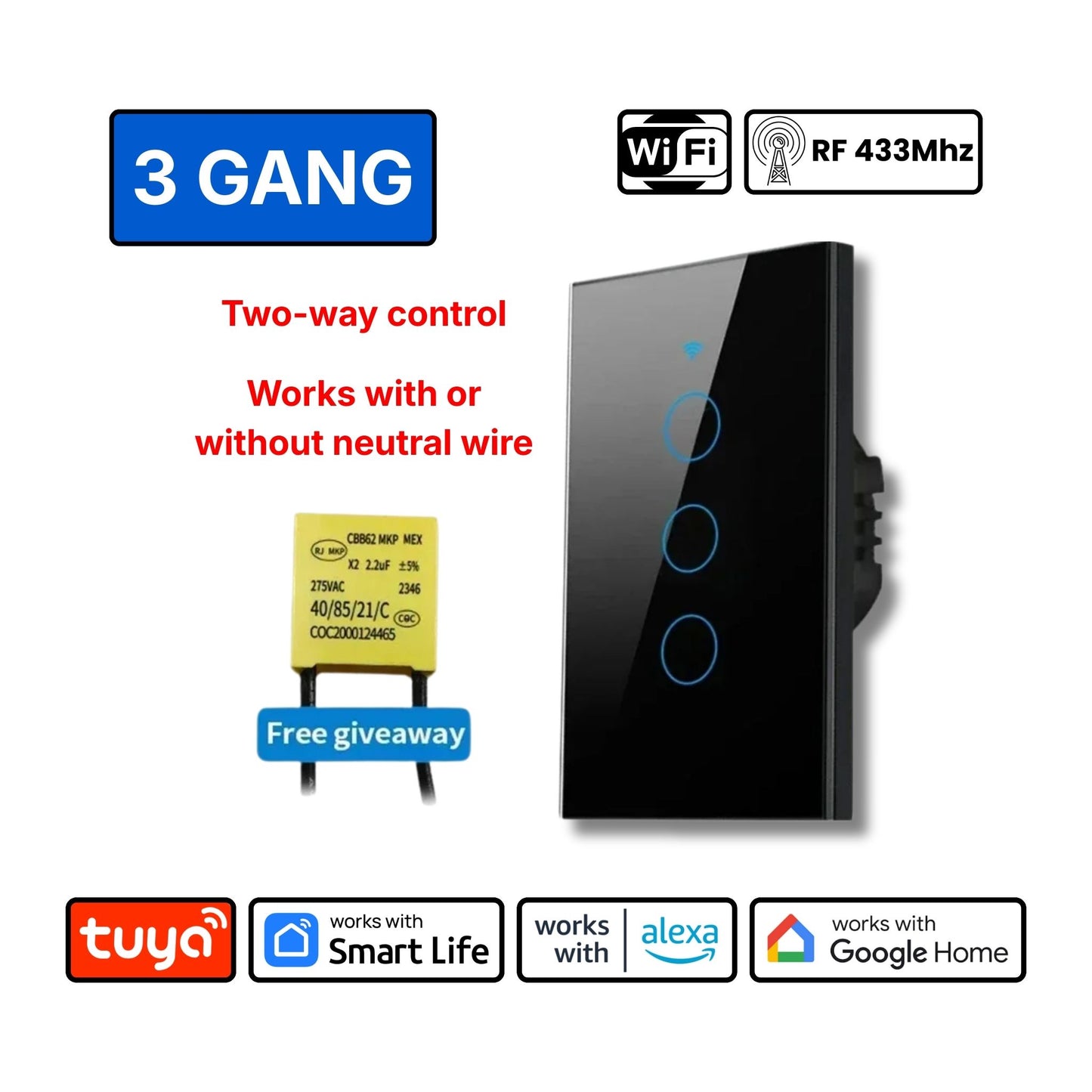 Smart Light Switch (1/2/3/4 Gang) – Control Lights Anytime, Anywhere