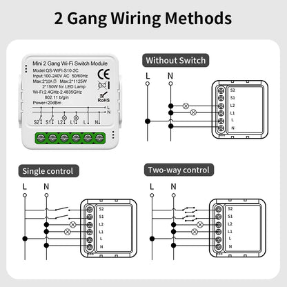 Wi-Fi Smart Light Switch Module (1/2/3 Gang) – Hands-Free Voice & App Control for Any Room