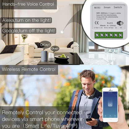 Wi-Fi Smart Light Mini Switch Module – 2-Way Control, App & Voice Operated
