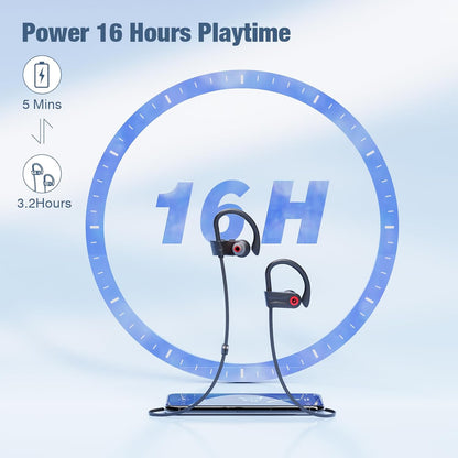 U18 Wireless Sports Earbuds – 16H Playtime, Deep Bass, IPX7 Waterproof, Secure Fit for Running & Outdoor Use