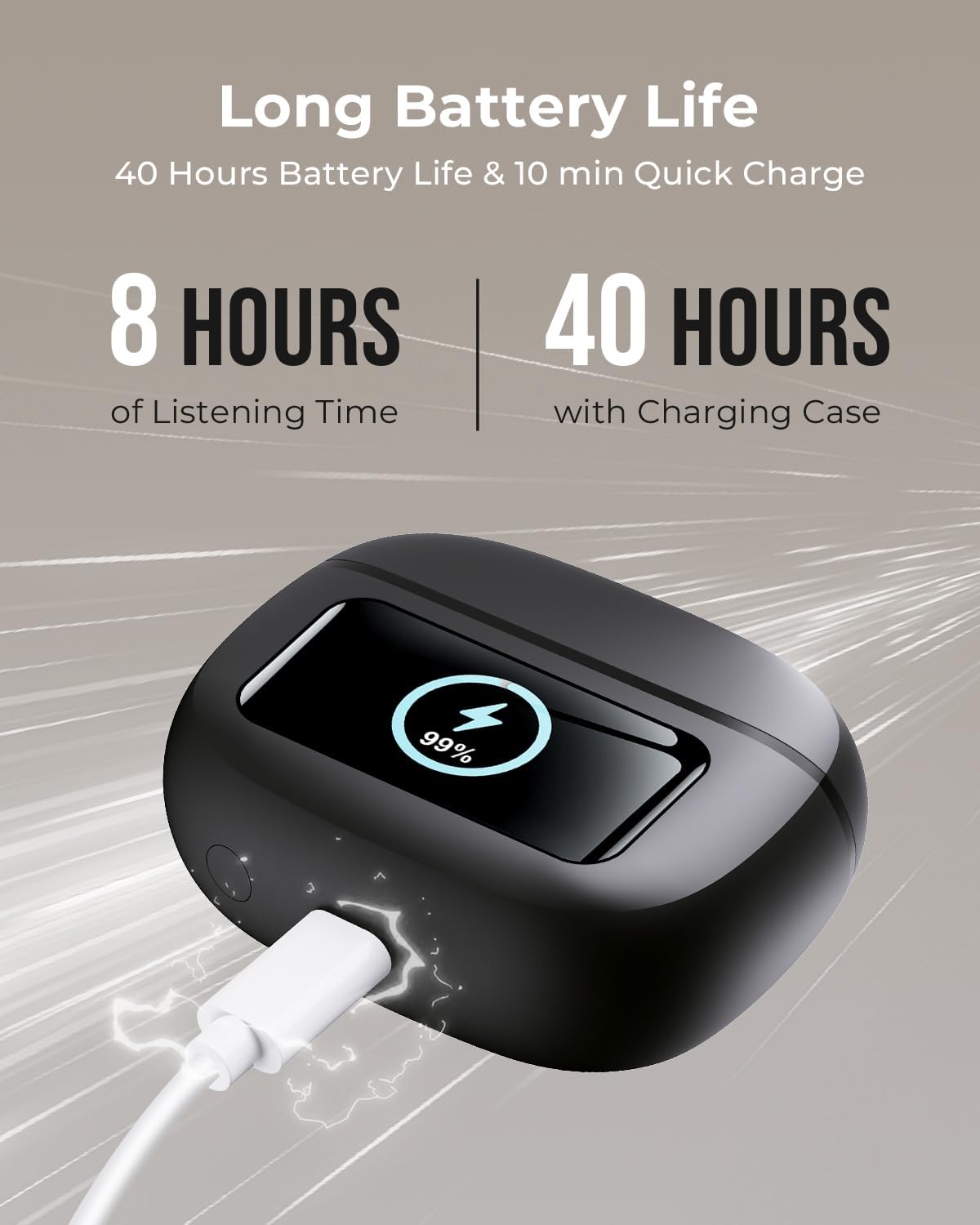T27 True Wireless Stereo Earbuds, 40H Playtime, ANC Noise Cancelling, IPX7 Waterproof, Smart Touchscreen Case – Perfect for Gym, Work & Daily Commute