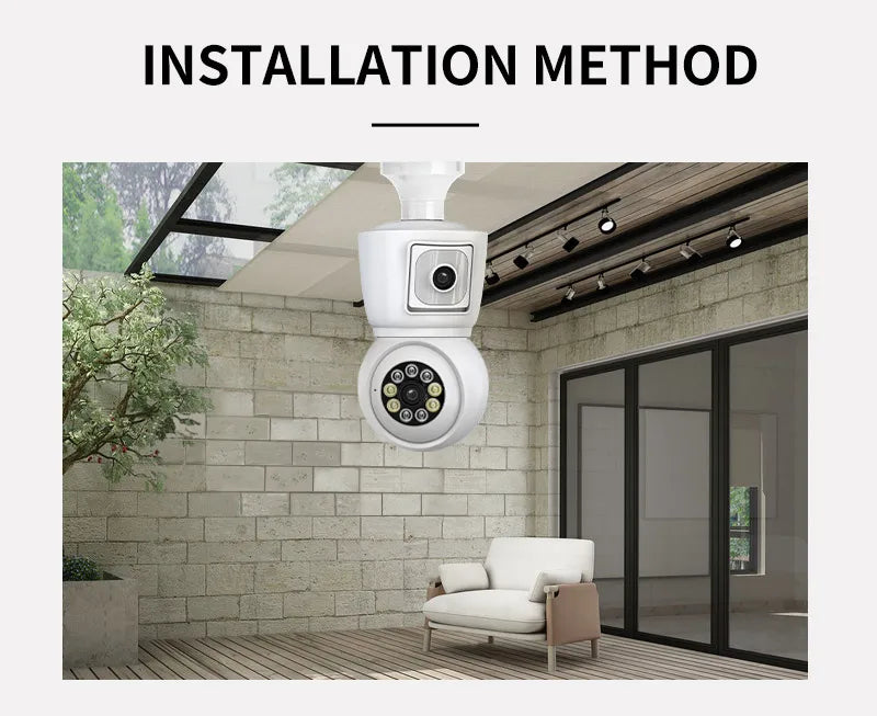 8MP E27 Bulb Security Camera – Dual Lens, Auto Tracking & Color Night Vision