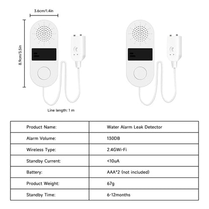 Smart Water Leak Detector - 130dB Alarm & Phone Alerts