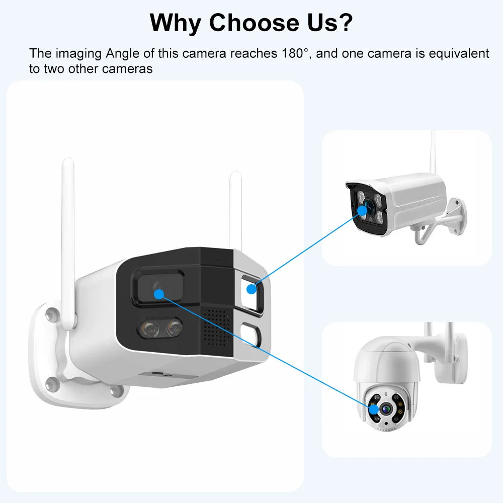 8MP Dual-Lens 180° Outdoor Security Camera – Full Yard Protection Without Blind Spots