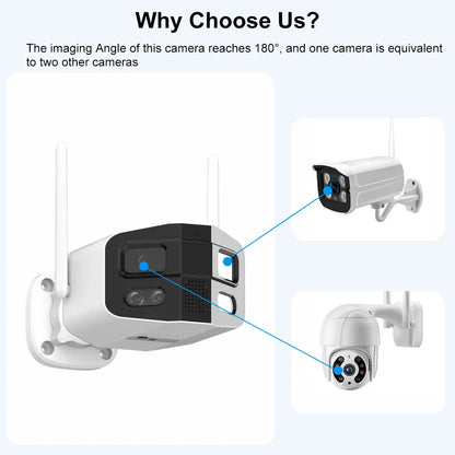 8MP Dual-Lens 180° Outdoor Security Camera – Full Yard Protection Without Blind Spots