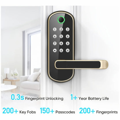 Smart Fingerprint Door Lock, 5-in-1 Keyless Entry, Waterproof, App & Voice Control, Ideal for Homes & Rentals