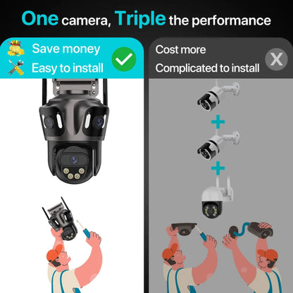 12MP HD Outdoor PTZ Wi-Fi Security Camera, Triple Lens, Auto Tracking, Night Vision, iCSee App