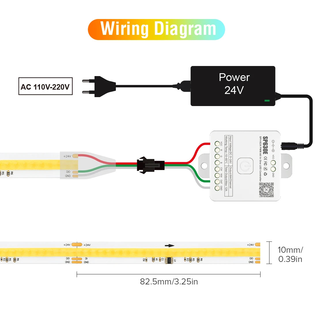 24V FCOB IC CCT LED Strip Light with Chasing and Dynamic Warm-to-Cool White Effects