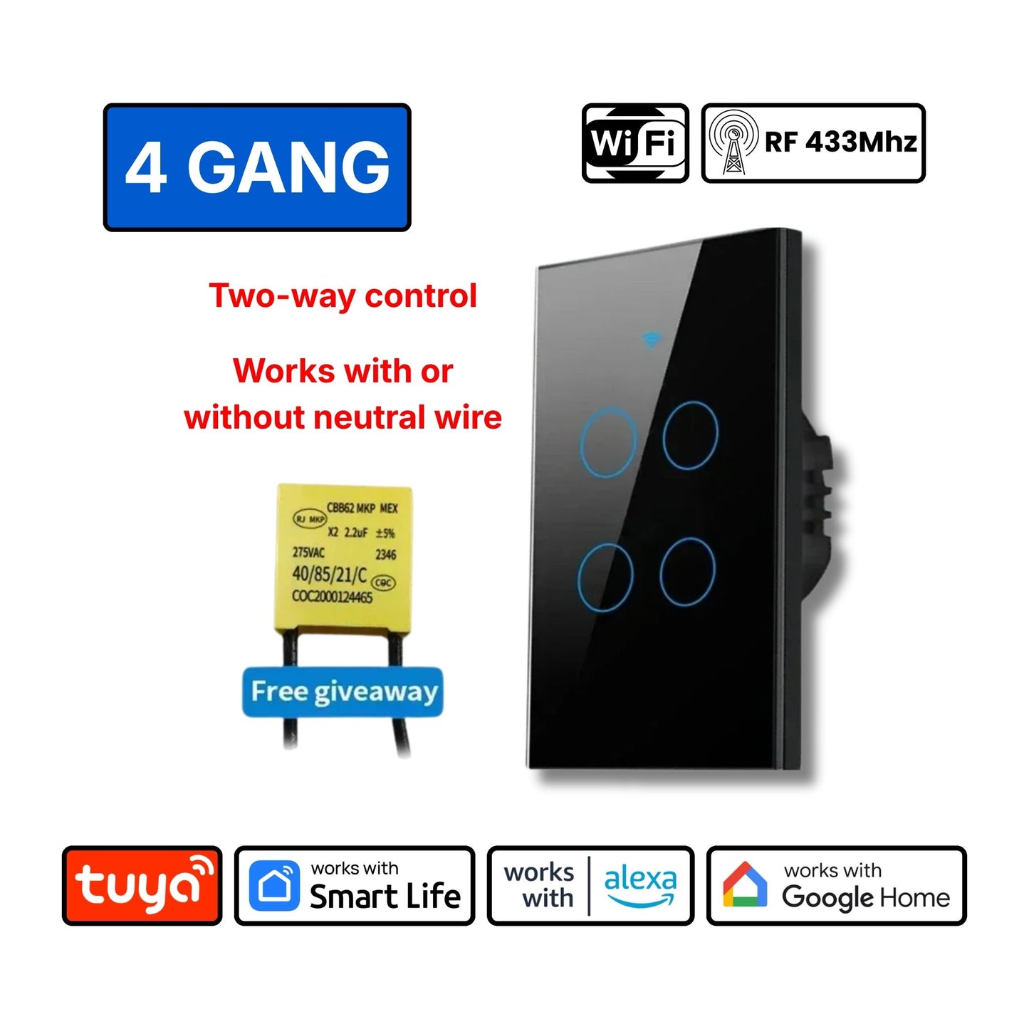 Smart Light Switch (1/2/3/4 Gang) – Control Lights Anytime, Anywhere