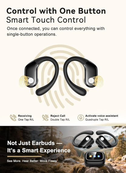 TP01 Wireless Sports Earbuds, 40H Playtime, ANC/ENC Noise Cancelling, IPX6 Waterproof, Touchscreen Case – Perfect for Running, Cycling & Gym