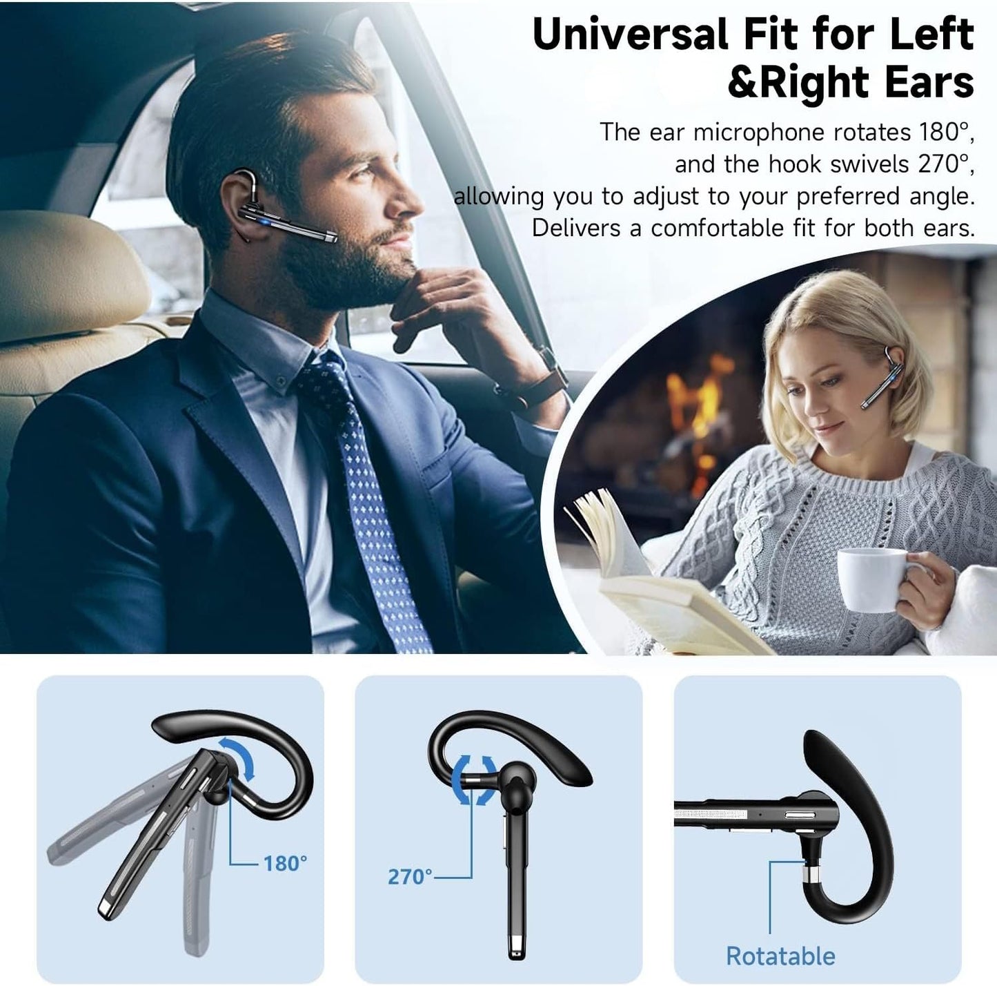 YYK-520 Mono Bluetooth Earbuds, 100H Playtime, Noise Cancelling, Hands-Free Comfort for Businessman, Taximan & Truckers
