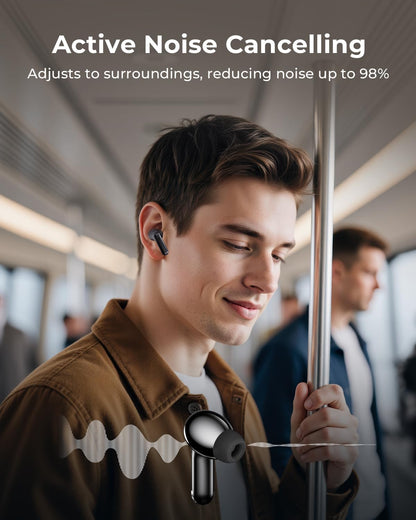 T27 True Wireless Stereo Earbuds, 40H Playtime, ANC Noise Cancelling, IPX7 Waterproof, Smart Touchscreen Case – Perfect for Gym, Work & Daily Commute