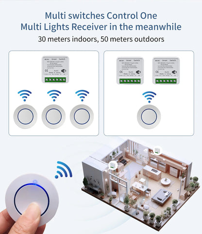 RF 433MHz Light Mini Switch Module with Remote Control, 2-Way Control, No Wi-Fi Needed