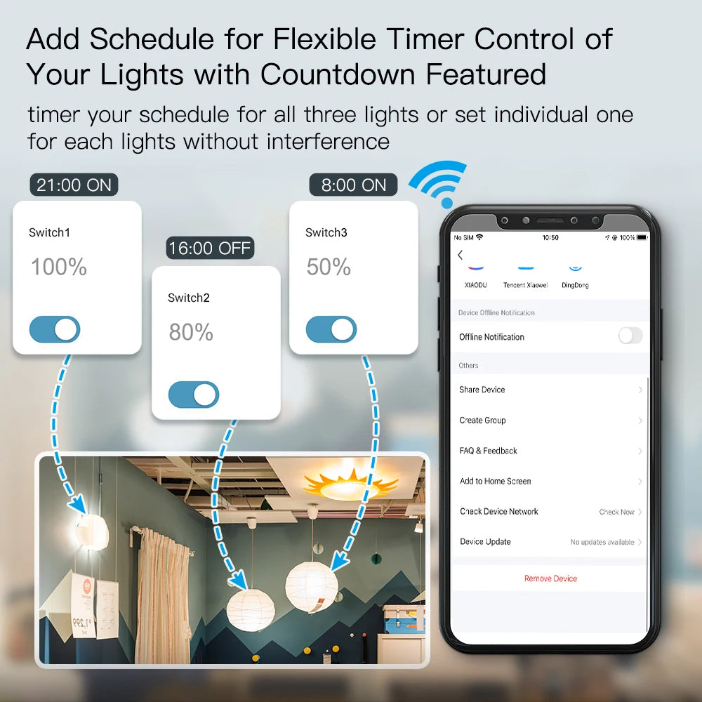 MOES Wi-Fi Smart Dimmer Light Switch – Control Brightness Anytime, Hands-Free