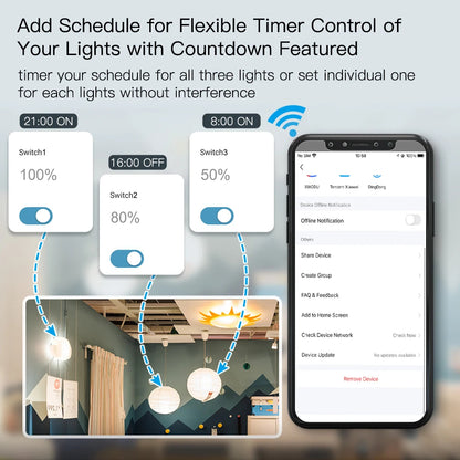 MOES Wi-Fi Smart Dimmer Light Switch – Control Brightness Anytime, Hands-Free