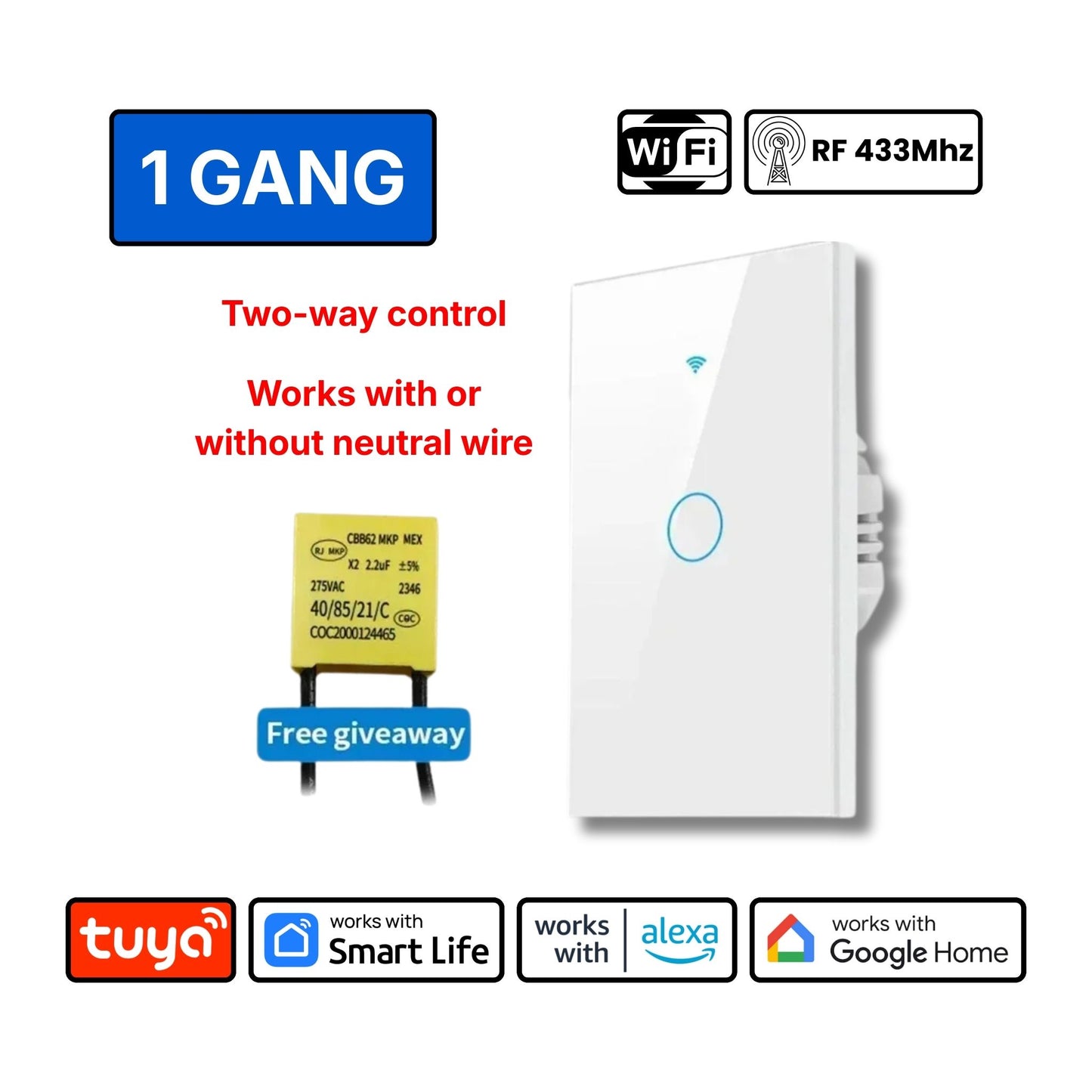 Smart Light Switch (1/2/3/4 Gang) – Control Lights Anytime, Anywhere