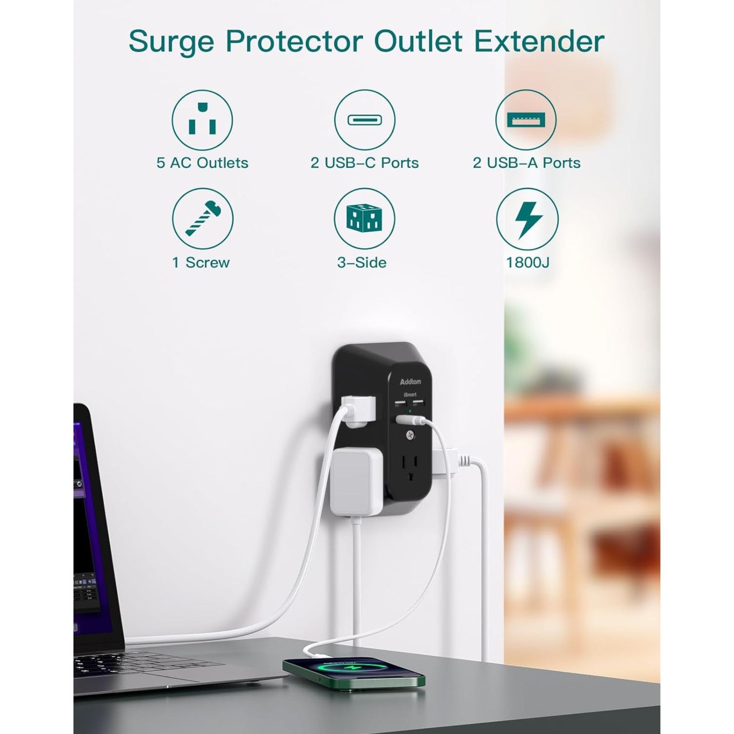 9-in-1 Surge Protector Outlet Extender, Power More Devices Safely (Non Smart)