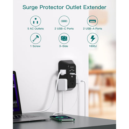 9-in-1 Surge Protector Outlet Extender, Power More Devices Safely (Non Smart)