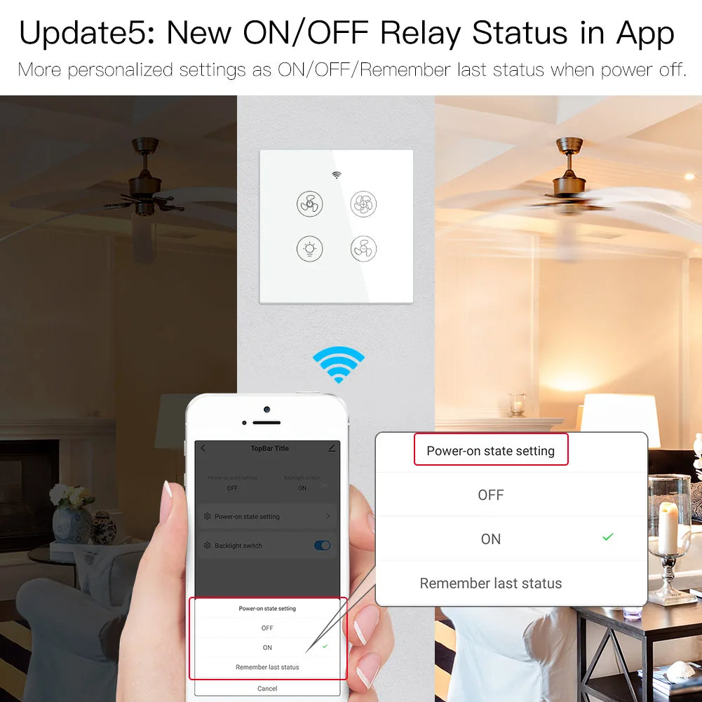 MOES Wi-Fi RF Smart Ceiling Fan Light Switch, 3-Speed Control, Smart Life/Tuya, Alexa & Google Compatible