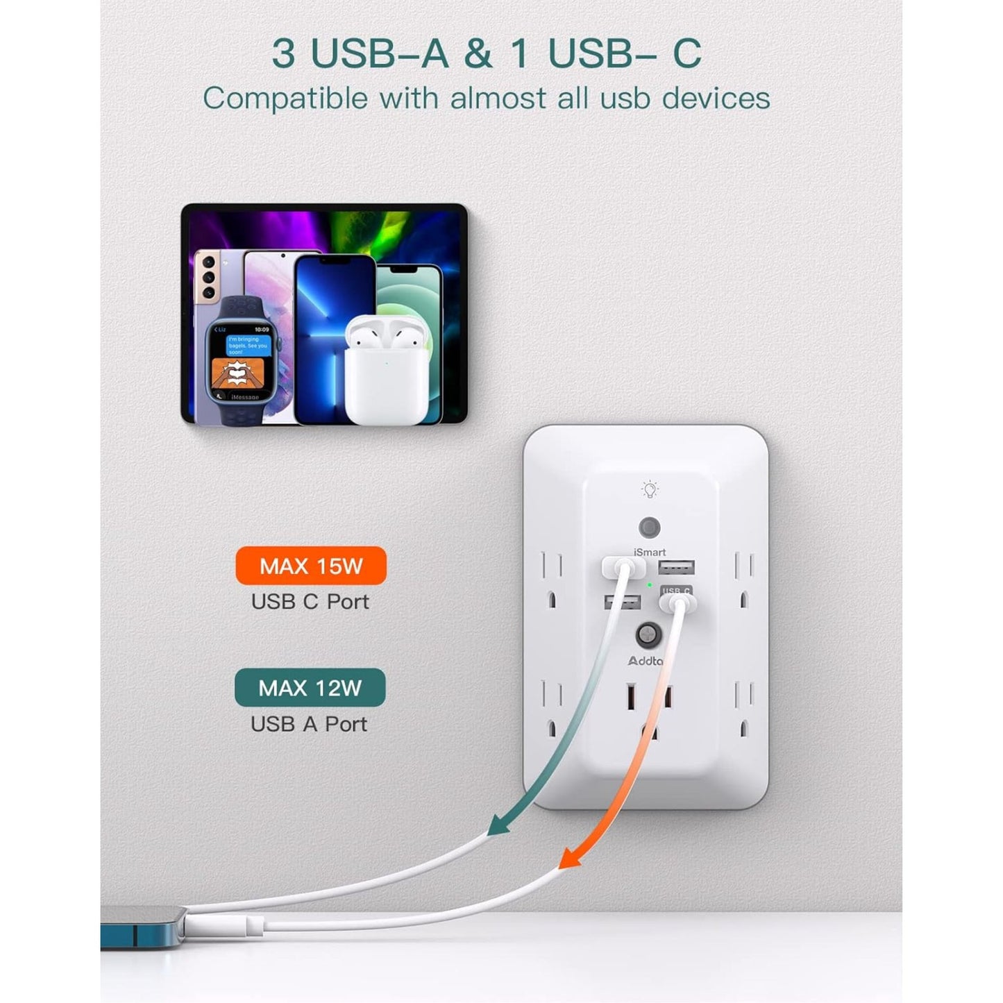 9-in-1 Outlet Extender Surge Protector with Night Light (Non Smart)