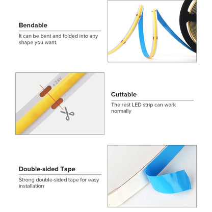 FCOB LED Strip Light – Smooth Dot-Free Lighting for Cabinets, Ceilings and Shelves