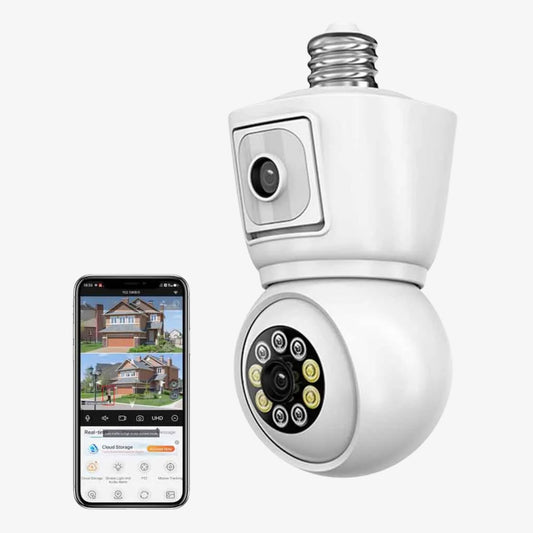 8MP E27 Bulb Security Camera – Dual Lens, Auto Tracking & Color Night Vision