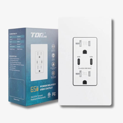 TOPELER 65W GaN USB-C Wall Outlet – Ultra-Fast Laptop & Device Charging for Homes & Offices