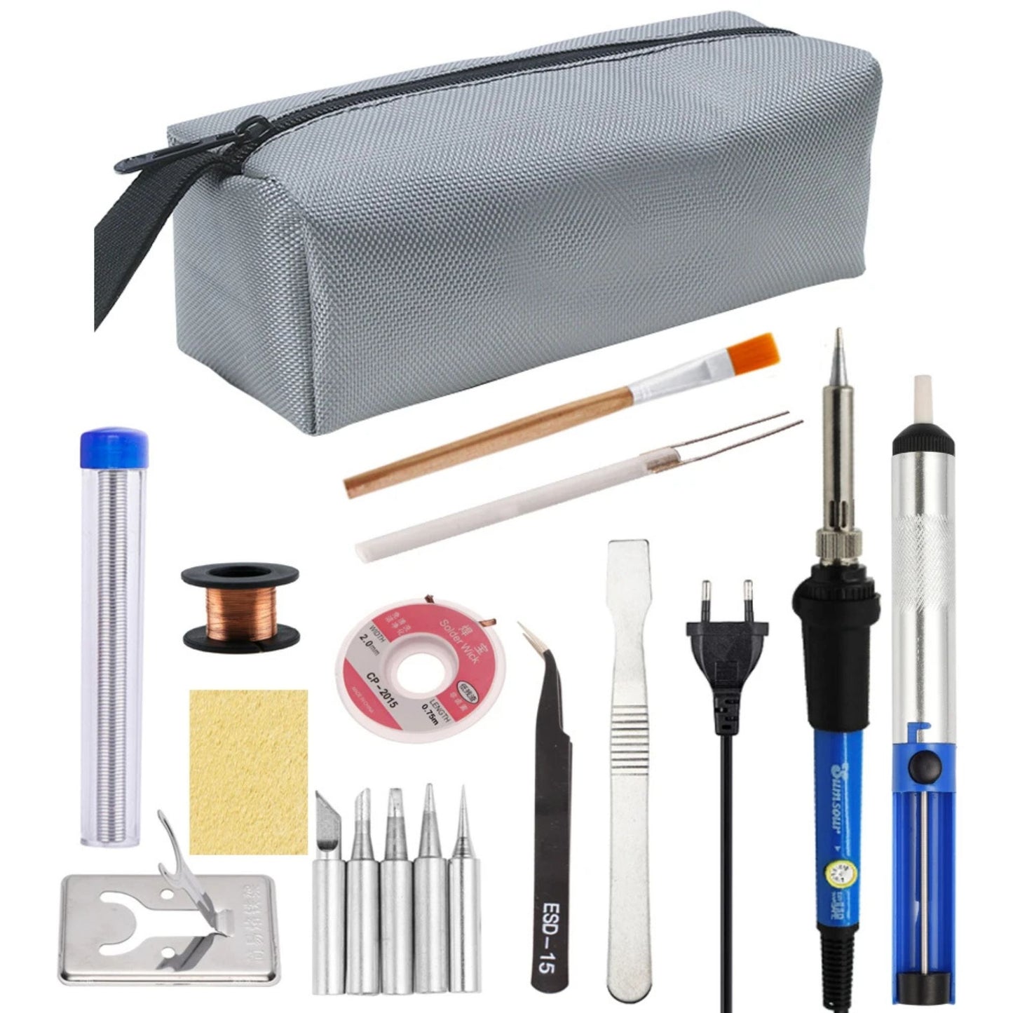 60W Adjustable Temperature Soldering Iron Kit, 5 Tips, Dial Control, Portable Repair Set