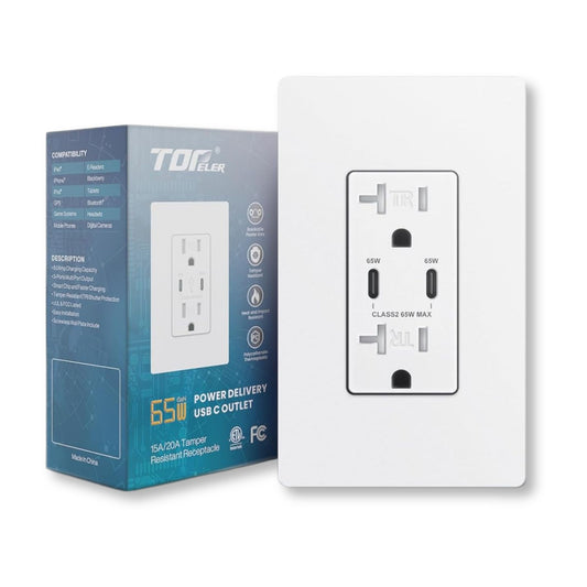 TOPELER 65W USB-C Wall Outlet, Fast Charging with Tamper-Resistant Safety