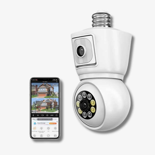 8MP E27 Bulb Security Camera – Dual Lens, Auto Tracking & Color Night Vision