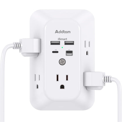 9 in 1 USB Wall Charger, 5 Outlets, 4 USB Ports, 1800J Surge Protector, Multi Plug Adapter for Home, Office & Travel